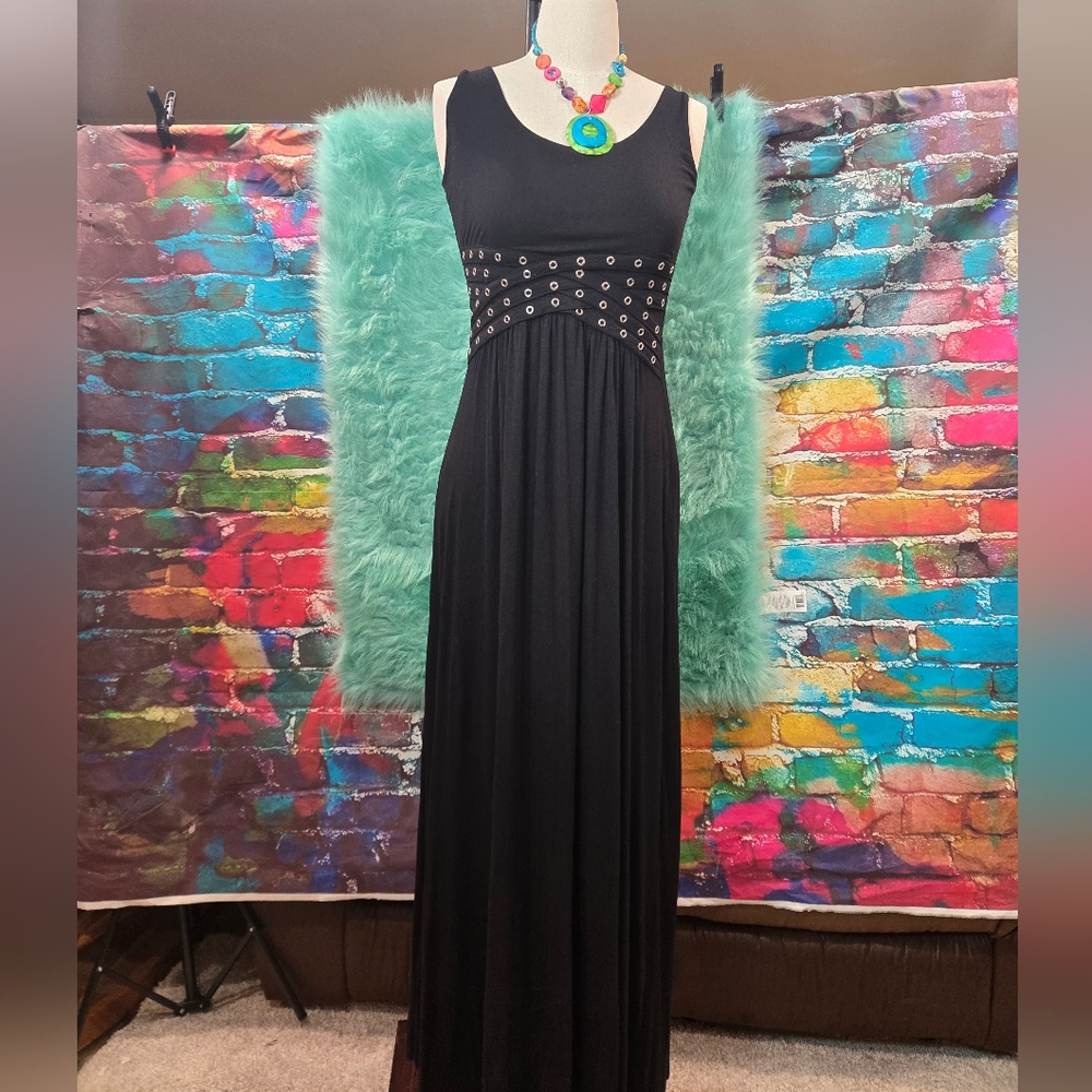 Ricki's Black Sleeveless Maxi Dress With Grommet Eyelet Empire Waist S/P